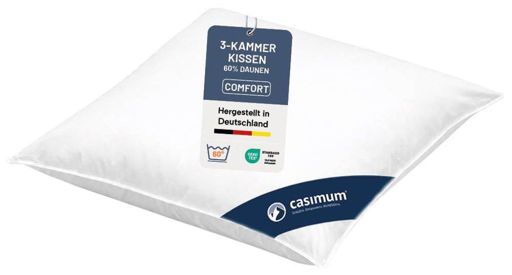 Daunenkissen, 3-Kammer Kopfkissen 80x80 cm, Kissen 60% Produktbild 