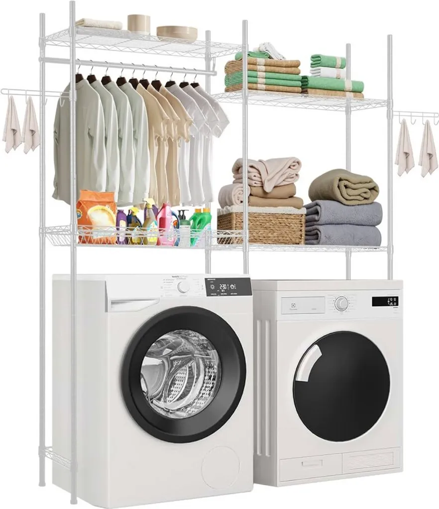 Étagère de stockage au-dessus du lave-linge blanc 4 niveaux - 180x70cm