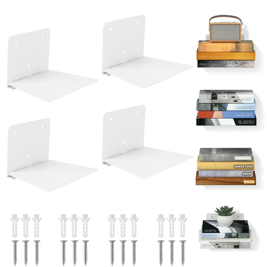 Étagères murales blanches pour bureau et chambre, rangement invisible