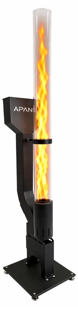 APANA Pelletfackel FLAME Feuerrohr für Holzpellets Outdoor Feuerfackel Gartenfackel mit hitzebeständiger Glasröhre bis 450°C, Stahl schwarz