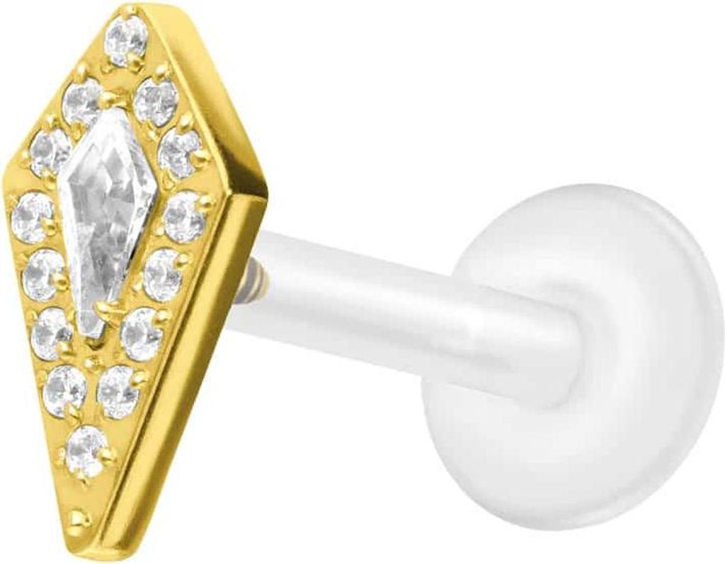 Ohrpiercing, Nasenpiercing PTFE Labret mit Innengewinde + Titan-Aufsatz KRISTALLSCHILD Gold Stablänge: 9mm | Stabstärke: 1,2mm