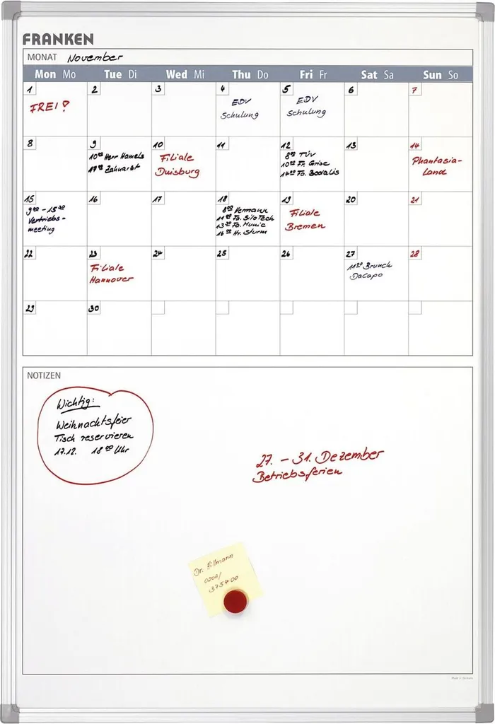 Calendrier de planning 5 semaines Franken X-tra!Line VO18 en 60x90 cm