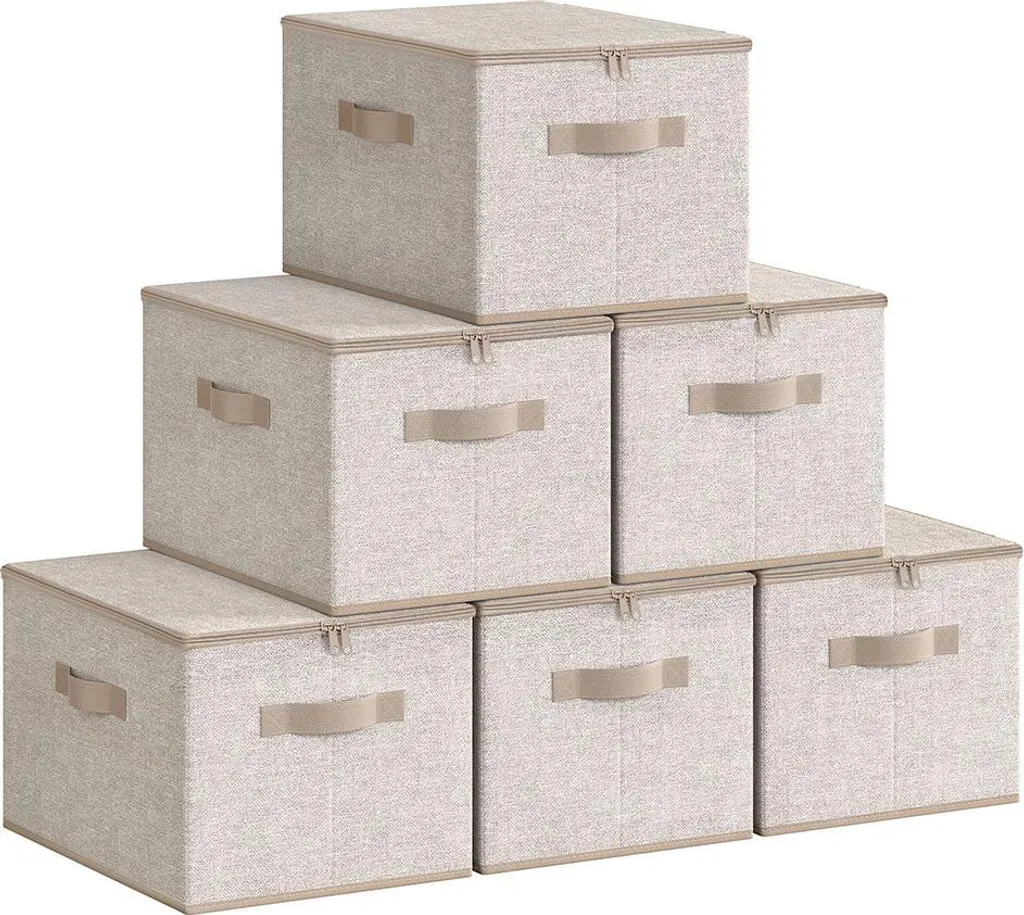 Boîte de rangement avec couvercle lot de 6 beige sable design empilable