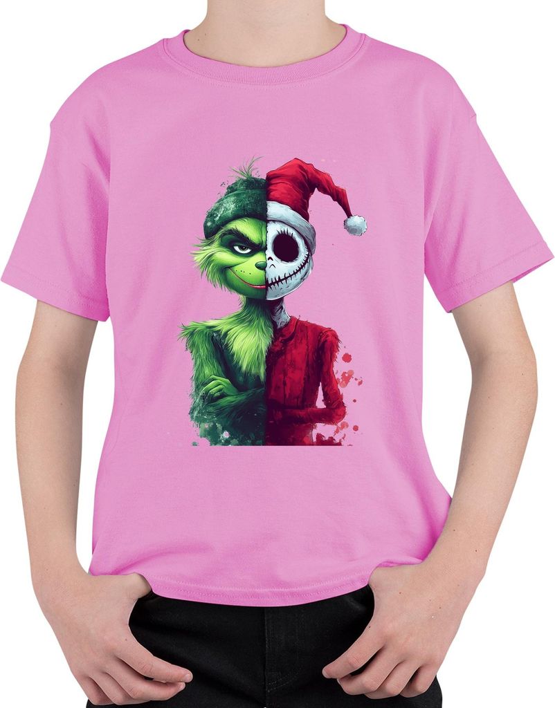 Grinch Jack Skellington Weihnachten Crossover gruselig Vintage Uni Kinder T-Shirt, Pink, 116