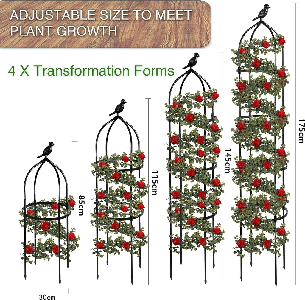 Support de croissance obélisque 175 cm en métal pour fleurs et lierre