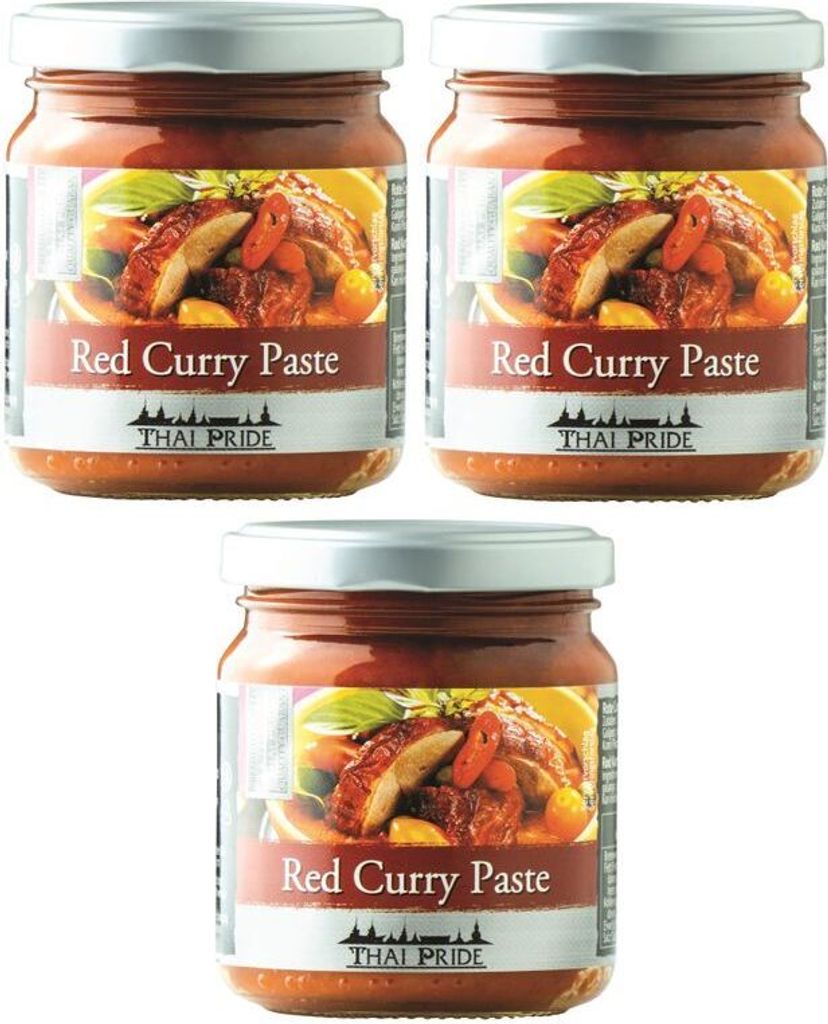 3er Pack - THAI PRIDE Rote Curry-paste (3x 195g) | scharf | EXOTIC FOOD Red Curry Paste