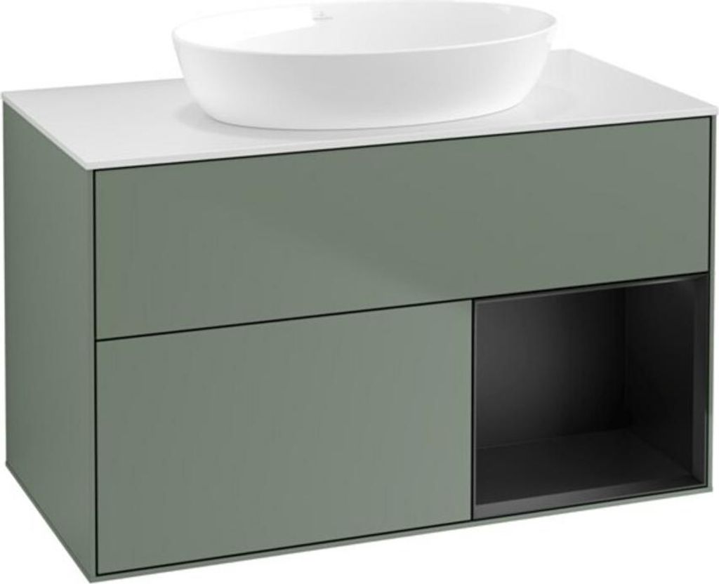 V&B Waschtischunterschrank Wandbeleuchtung Finion 100, Pl wh. m, Reg bla m Lac, Oli. m Lac