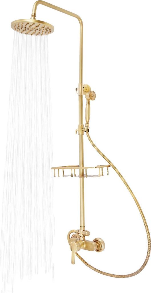 Duschsystem, verstellbare Höhe 85-132 cm, Schlauchlänge 1,5 m, Durchmesser der Oberbrause 20 cm, 360° Drehung, doppelte Duschköpfe