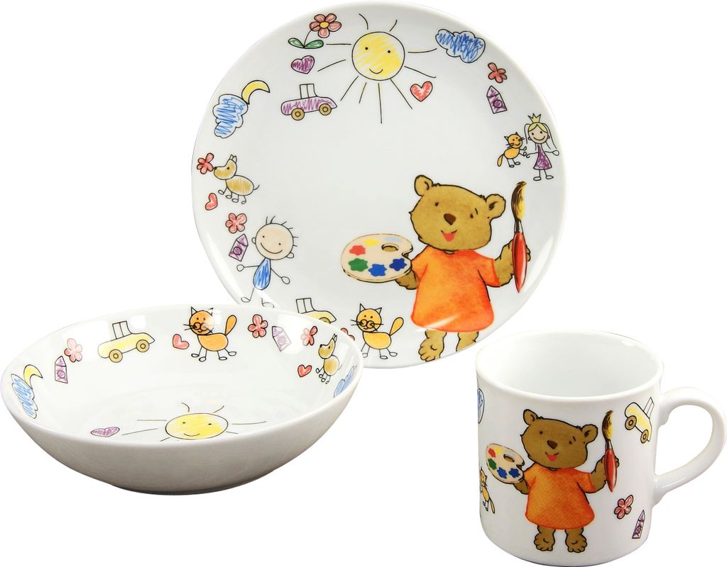 CreaTable, 15027, Teddy Weiss, Kinderservice 3-tlg, Produktbild 