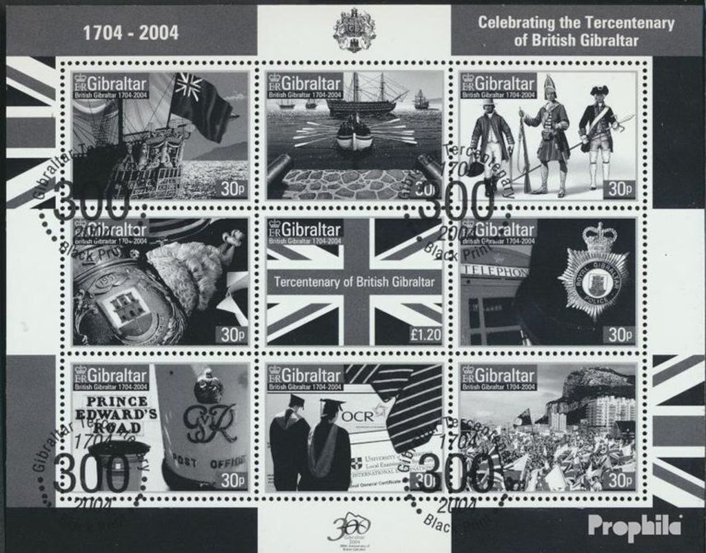 Briefmarken Gibraltar 2004 Mi 1069-1077S Kleinbogen (kompl.Ausg.) Schwarzdruck gestempelt Britische Kolonien