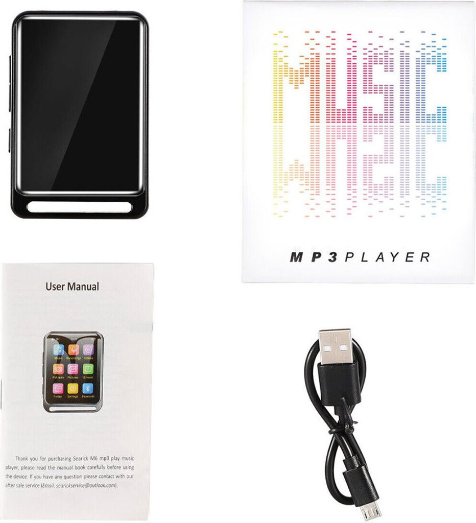 2,4 - Zoll - Bluetooth - MP3 - Player mit FM - Radio, Aufnahme - Funktion und HIFI - Lautsprecher in Schwarz: Ideal für den Sport und Musikgenuss