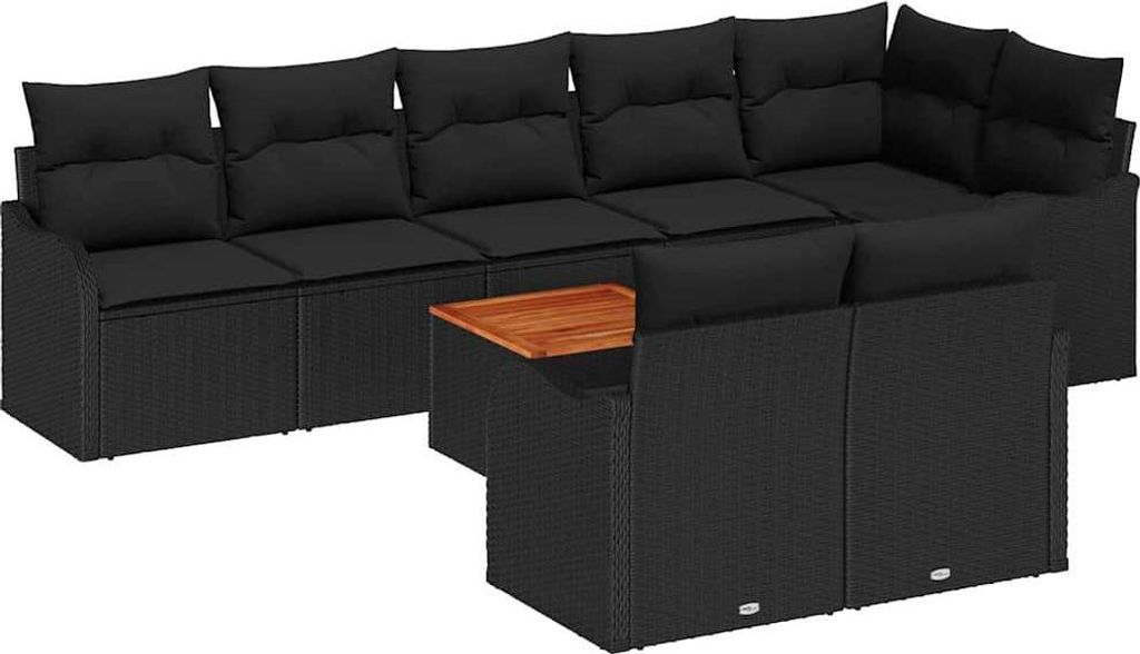 vidaXL Gartensofa-set mit Kissen 9 pcs Schwarz Poly-Rattan