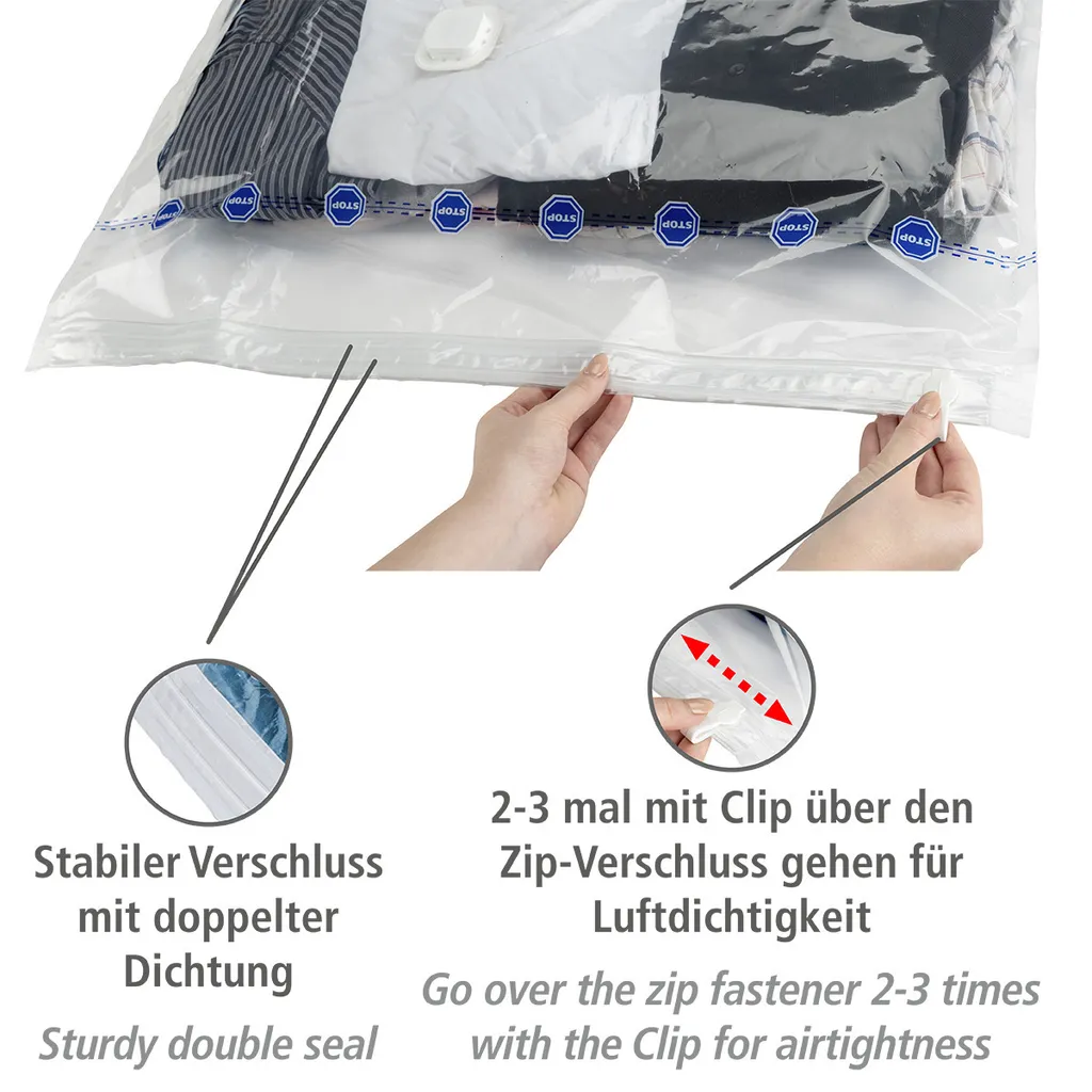Housse de compression aspirable avec valve et fenêtre transparente