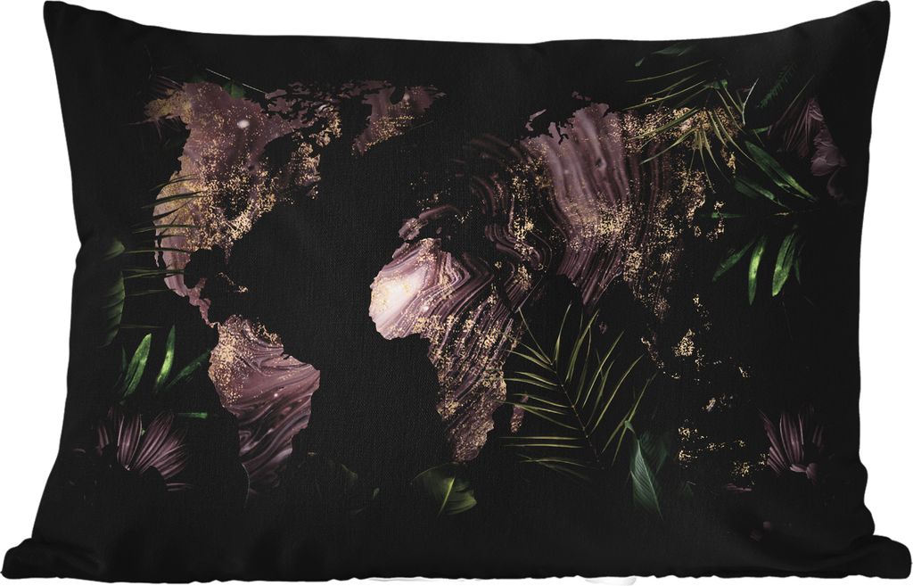 MuchoWow Outdoor Kissen - Weltkarte - Luxus - Pflanzen - 50x30 cm - Wetterfest - Lounge Kissen - Sofa kissen - Wohnzimmer Dekoration