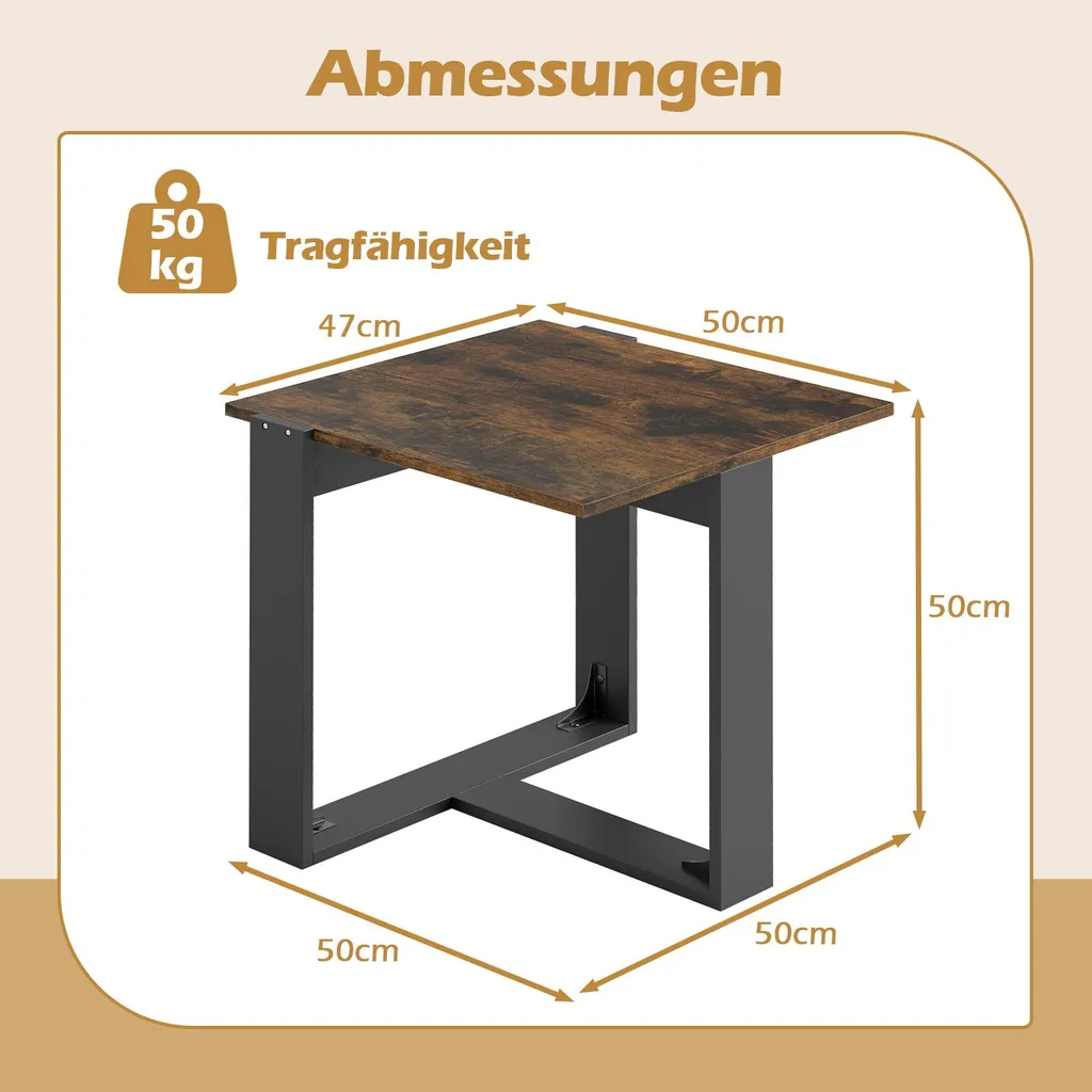 Petite table basse carrée bois et métal, bout de canapé stable 45cm - 3