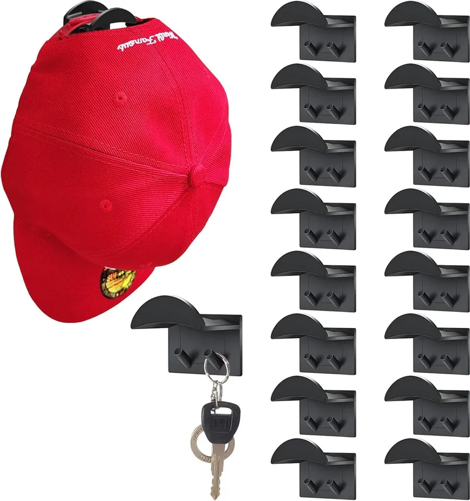 Rangement casquettes mural anti-déformation - Lot 16 crochets robustes