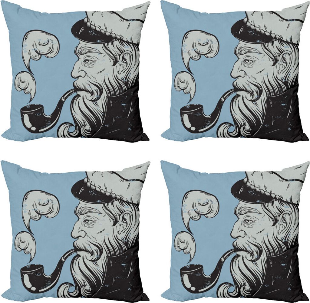 ABAKUHAUS Vintage Nautical Tattoo Kissenbezug Set (4 Stück), Old Seaman Rohr, Moderner Doppelseitiger Digitaldruck, 60 cm x 60 cm, Blau, Grau, Grau