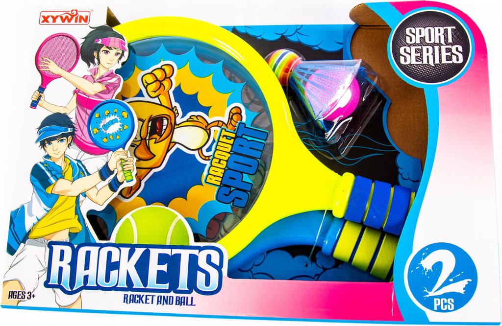 Badminton Set für Kinder - 2 Schläger mit Ball & Federball - Buntes Strand- & Gartenspielzeug