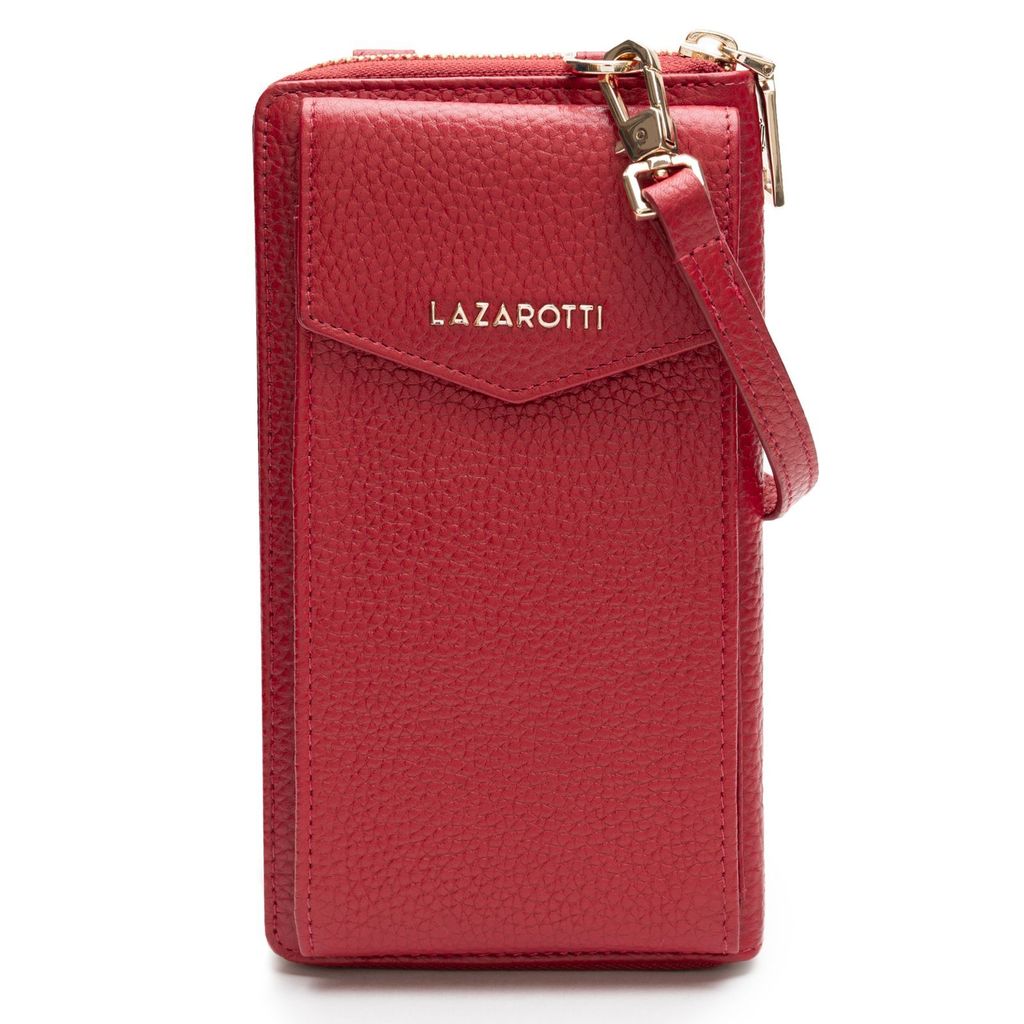 Lazarotti Leder Geldbörse Umhängetasche Bologna Leather Zip Around Wallet With Phone Pocket Red 2 rot