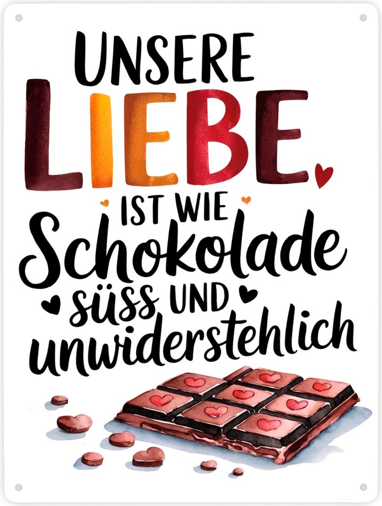 Liebe ist wie Schokolade Metallschild XXL in 28x38 cm Schokoladentafel