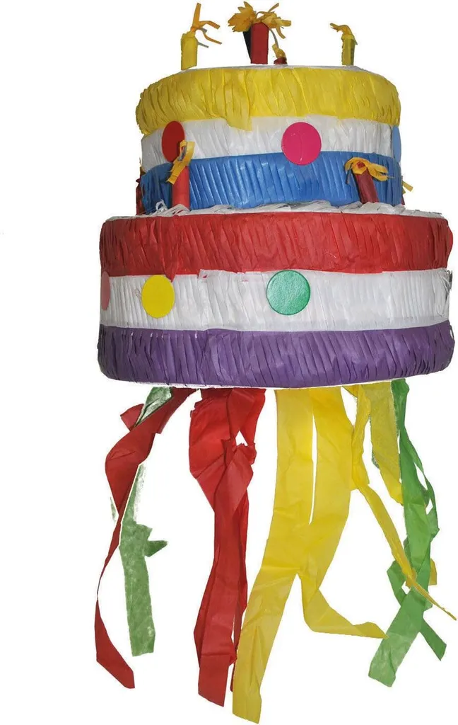 Grande pinata gâteau d'anniversaire multicolore robuste de 30 cm