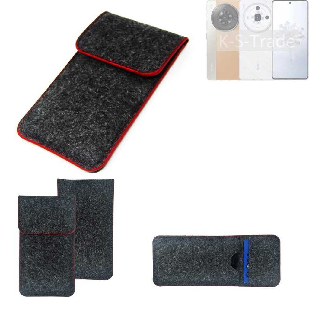 K-S-Trade Handy Schutz Hülle kompatibel mit Nubia Z50S PRO Schutzhülle Handyhülle Filztasche Pouch Tasche Case Sleeve Filzhülle dunkelgrau roter