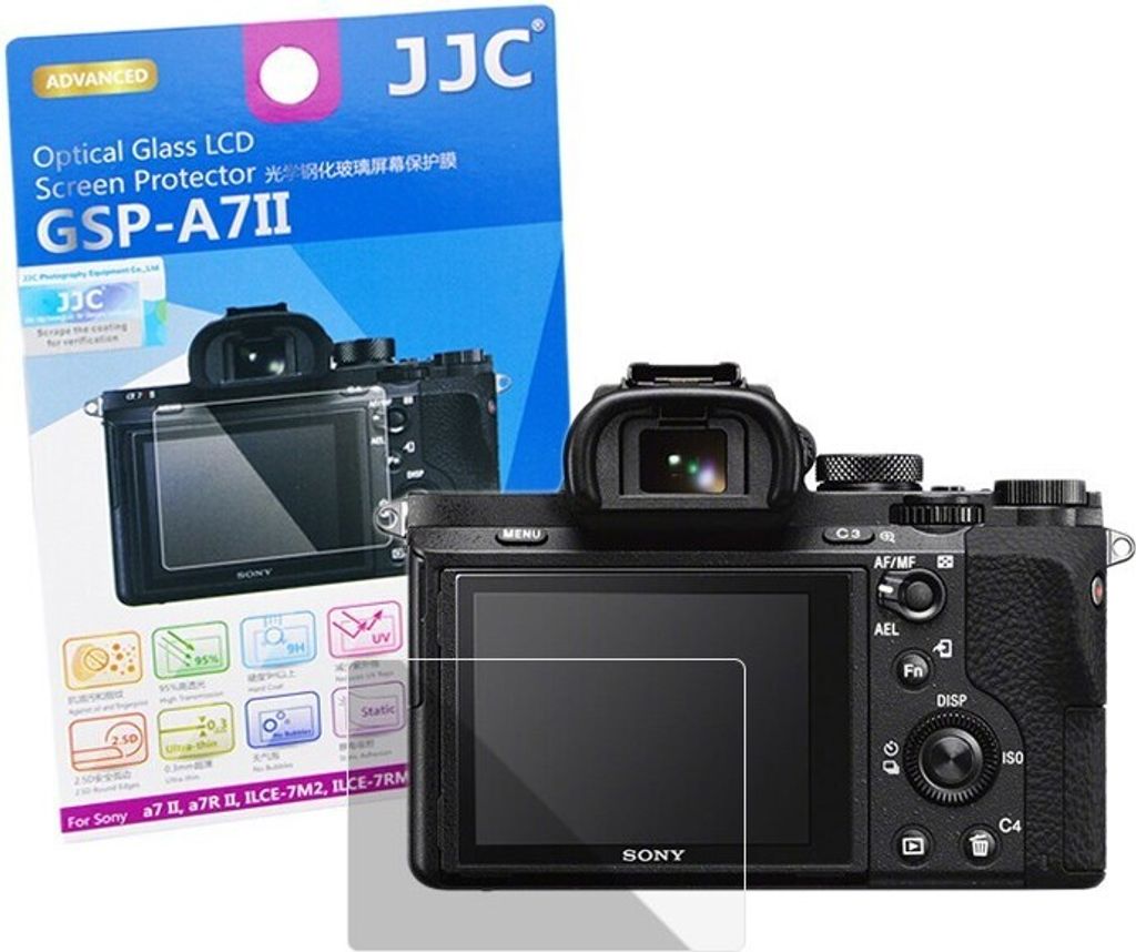 Hochwertiger Displayschutz Screen Protector aus gehärtetem Echtglas, passend fuer Sony A7II, A7RII - JJC GSP-A7II