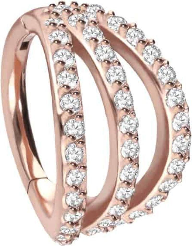 Ohrpiercing, Nasenpiercing, Septum Piercing Chirurgenstahl Segmentring Clicker 3 RINGE + EINGEFASSTE KRISTALLE RoséGold Innendurchmesser: 10 mm