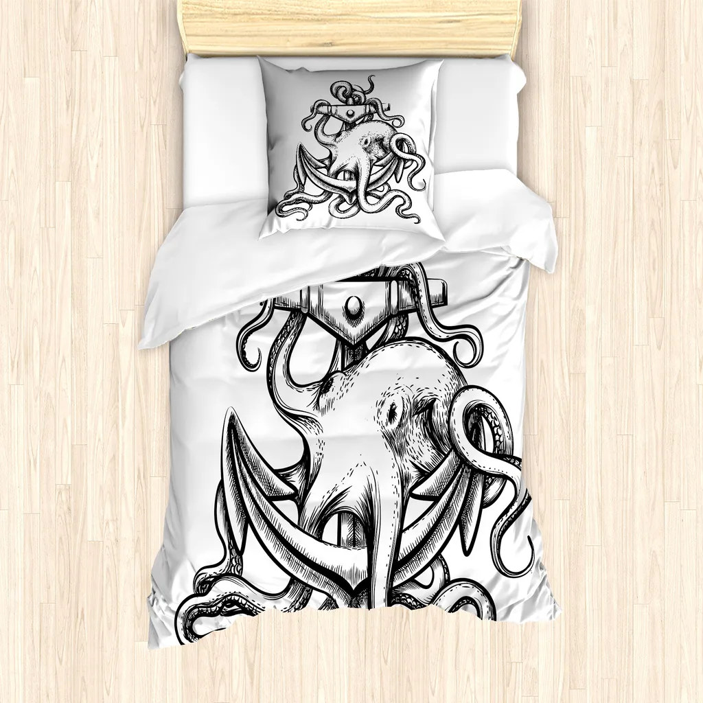 Set Copripiumino Singolo ABAKUHAUS Anchor 135x200cm Bianco e Nero