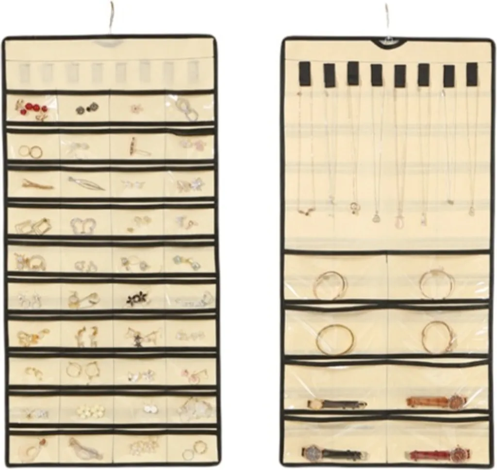 Borsa Porta Gioielli 48 Scomparti Beige - Organizer Appendibile Salvaspazio