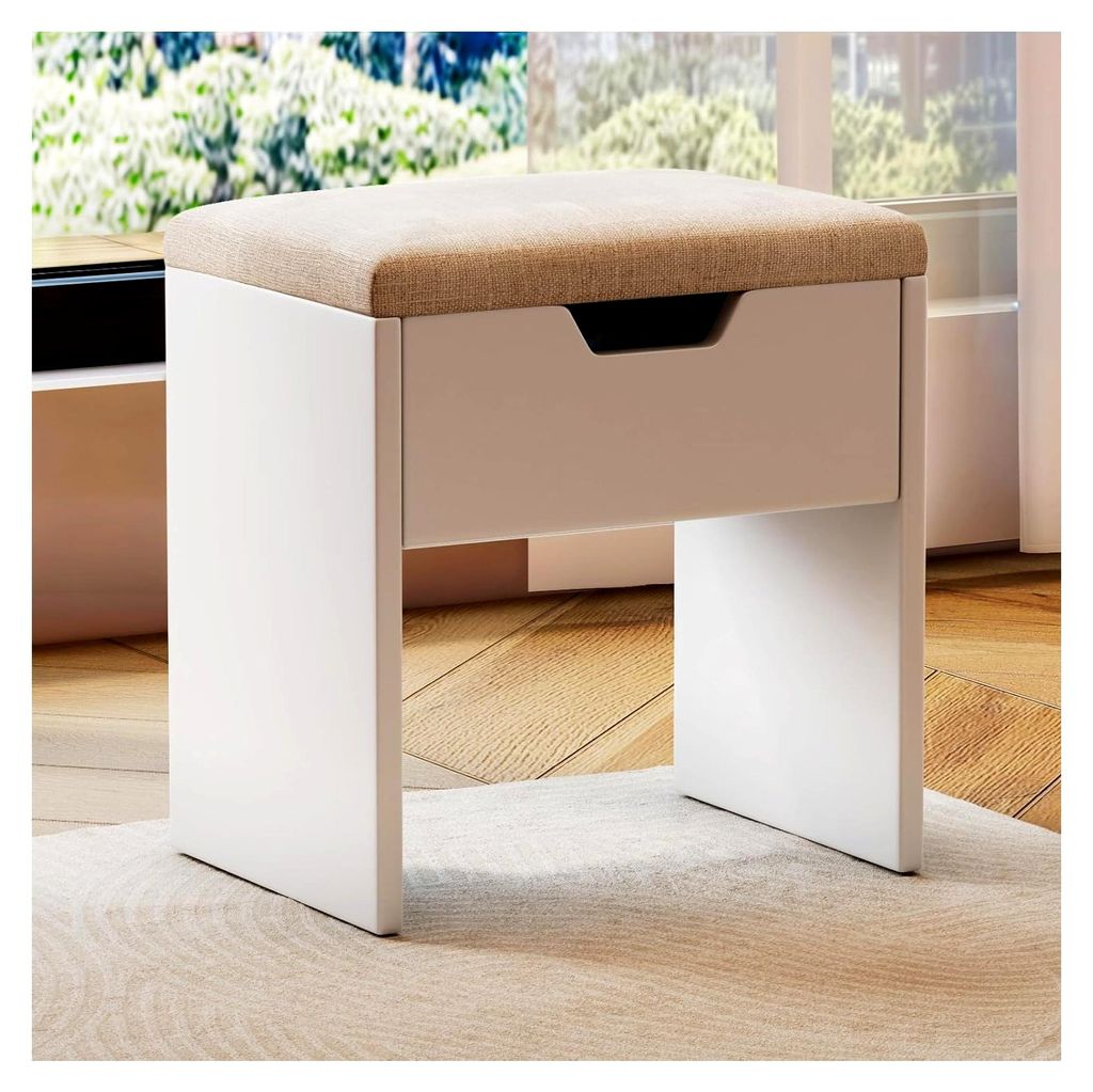 Schminktischhocker mit Stauraum, gepolsterter Sitzhocker aus Leinen, für Ankleidezimmer, Schlafzimmer, Eingangsbereich, Weiß