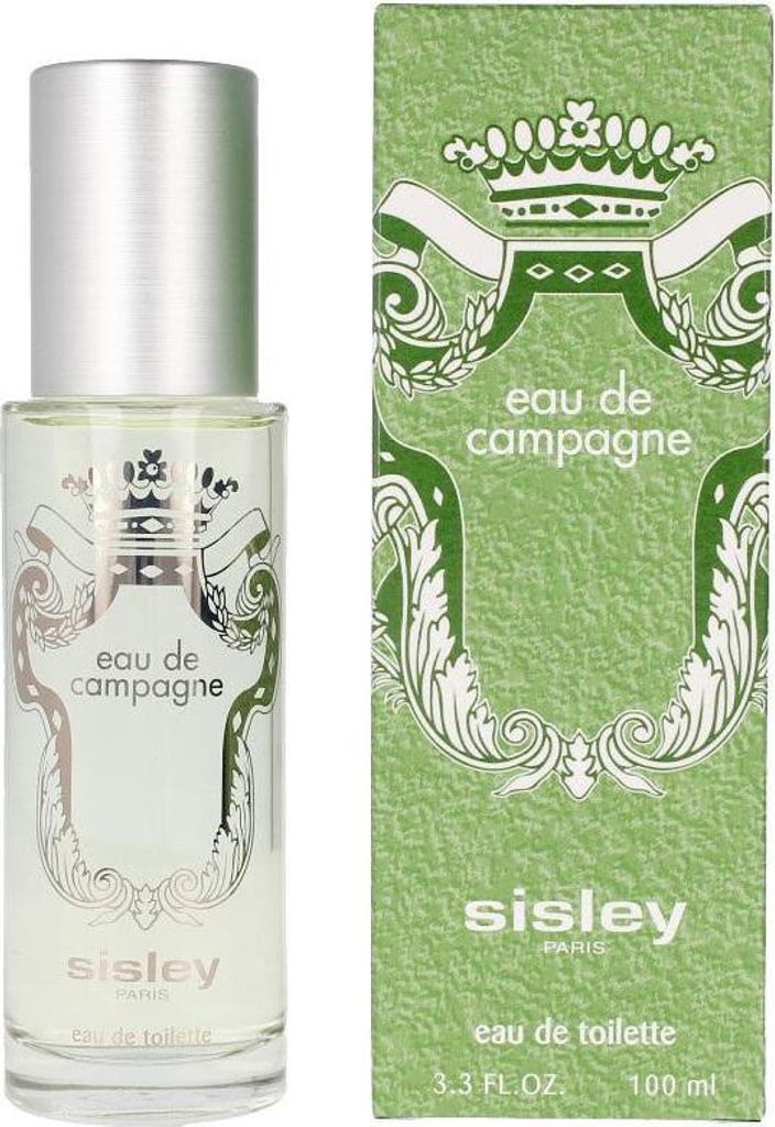 A bottle of Sisley Eau de Campagne Eau de Toilette and its packaging are displayed side-by-side against a white background.