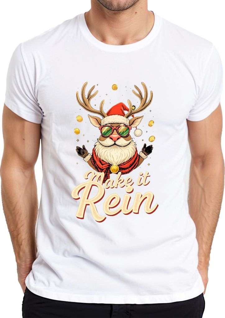 Make it Rein Weihnachtsrentier Sonnenbrille Bart lustig Retro Herren T-Shirt, Weiß, L