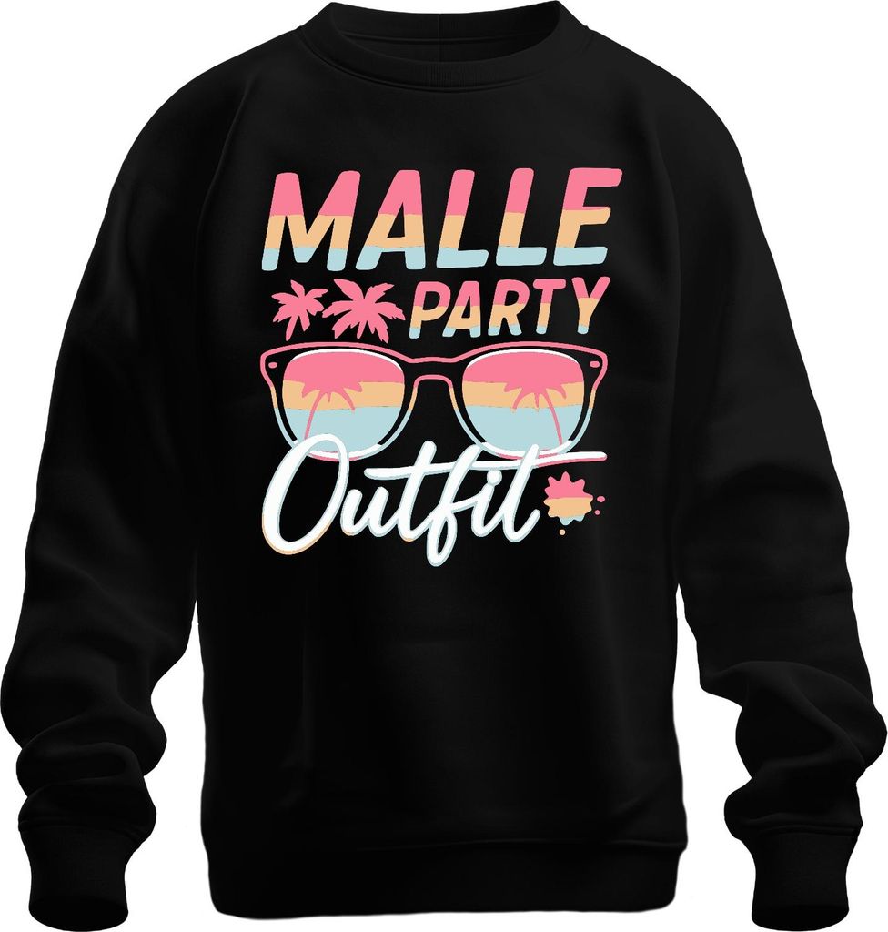 Malle Party Outfit Mallorca Sonnenbrille Palmen Strand Sommer Uni Sweatshirt Pullover, Schwarz, XL