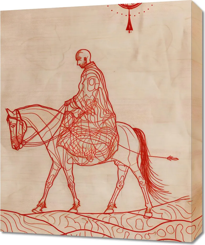 Quadro 50x60 cm Cavaliere e cavallo Schizzi