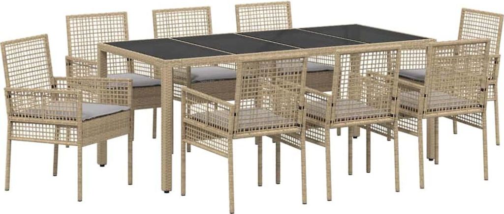 (Robust Möbel) Garten Essgruppe - elegantes Design - Sitzgruppe/Tisch+ Stuhl - 9 pcs Beige Poly-Rattan - Terassenmöbel DEMöbel443968