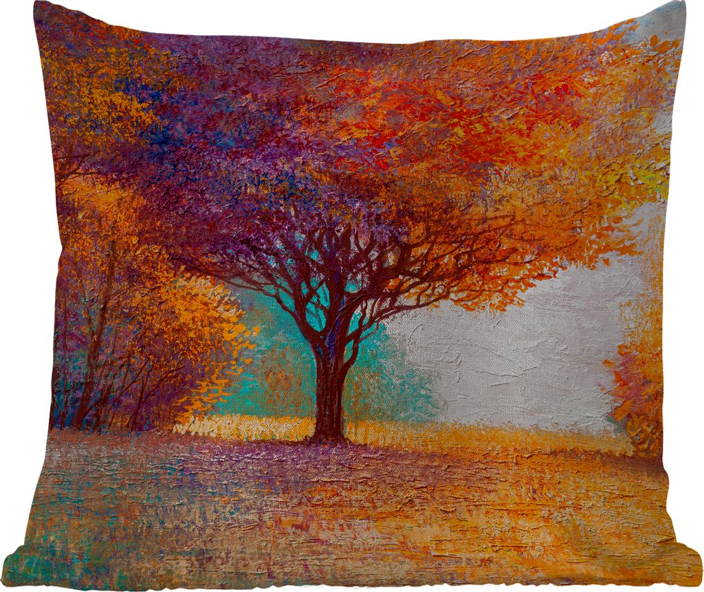MuchoWow Outdoor Kissen - Ölgemälde - Baum - Farben - 60x60 cm - Wetterfest - Lounge Kissen - Dekoration - Schlaf Kissen