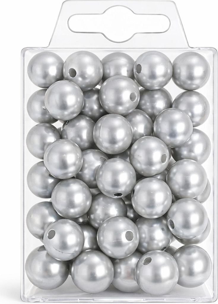 35 Kunstperlen 14 mm Wachsperlen Bastelperlen Dekoperlen mit Loch Kunststoff silber