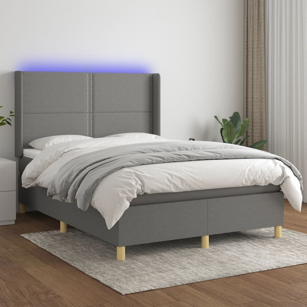 Design Bettrahmen - Boxspringbett mit Matratze & LED Dunkelgrau 140x200 cm Stoff - Klassische Betten 2025 Neu6558461 7parcel
