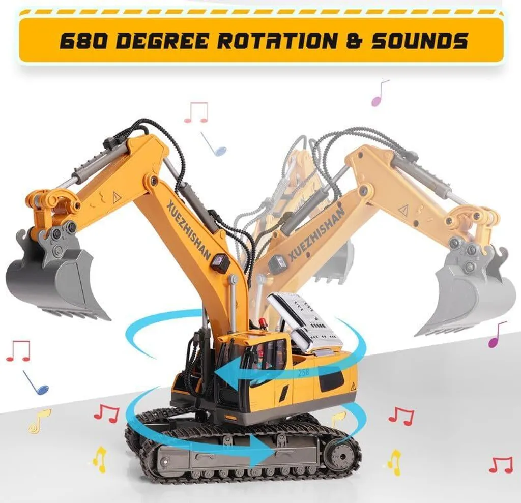 Pelleteuse RC rechargeable avec bras mobile, jouet de construction sonore - 3