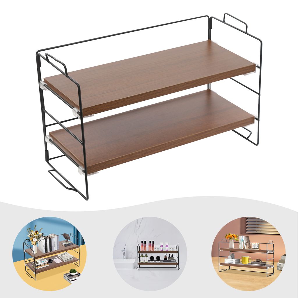 Schreibtisch-Organizer 2-stufigen Aufbewahrungsorganisator 37*16,5*24cm Aufbewahrungsregal (Schwarz&Braun)