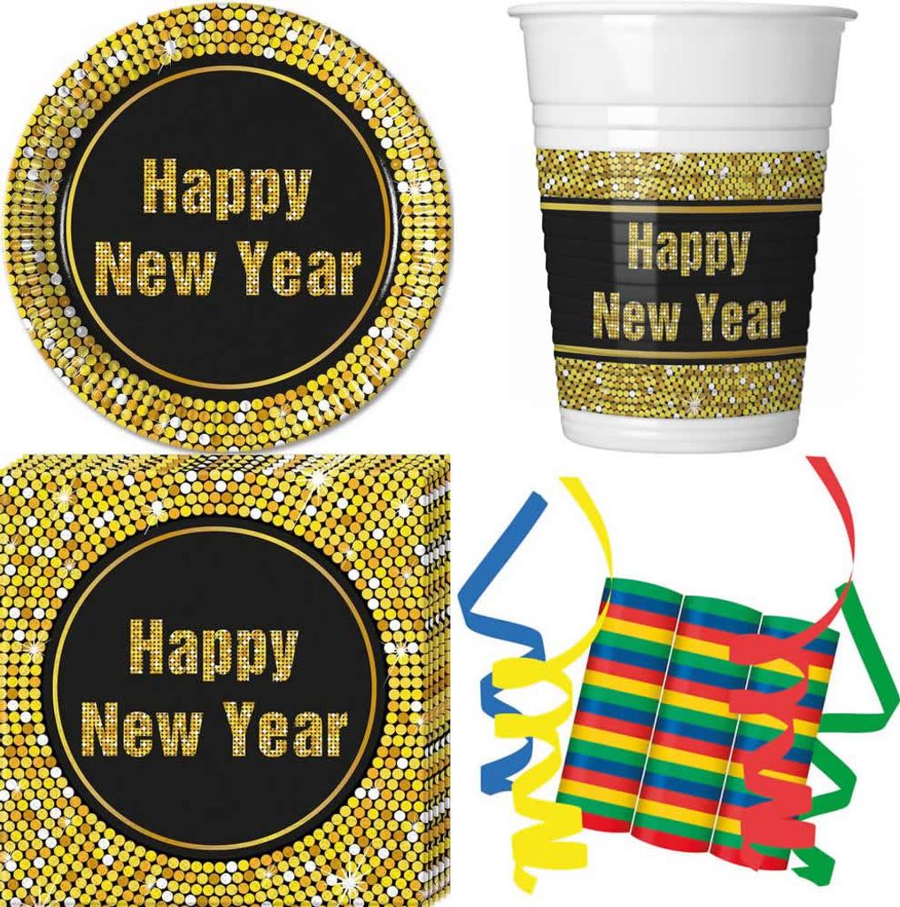 39-tlg. Set Party Deko Fete Feier Motto Happy New Year Retro Silvester