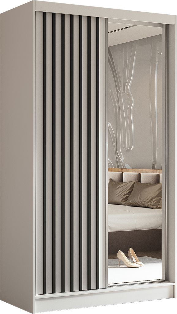 AX LIVING Modern Weiße Kleiderschrank mit Spiegel Cabinio 120cm brei