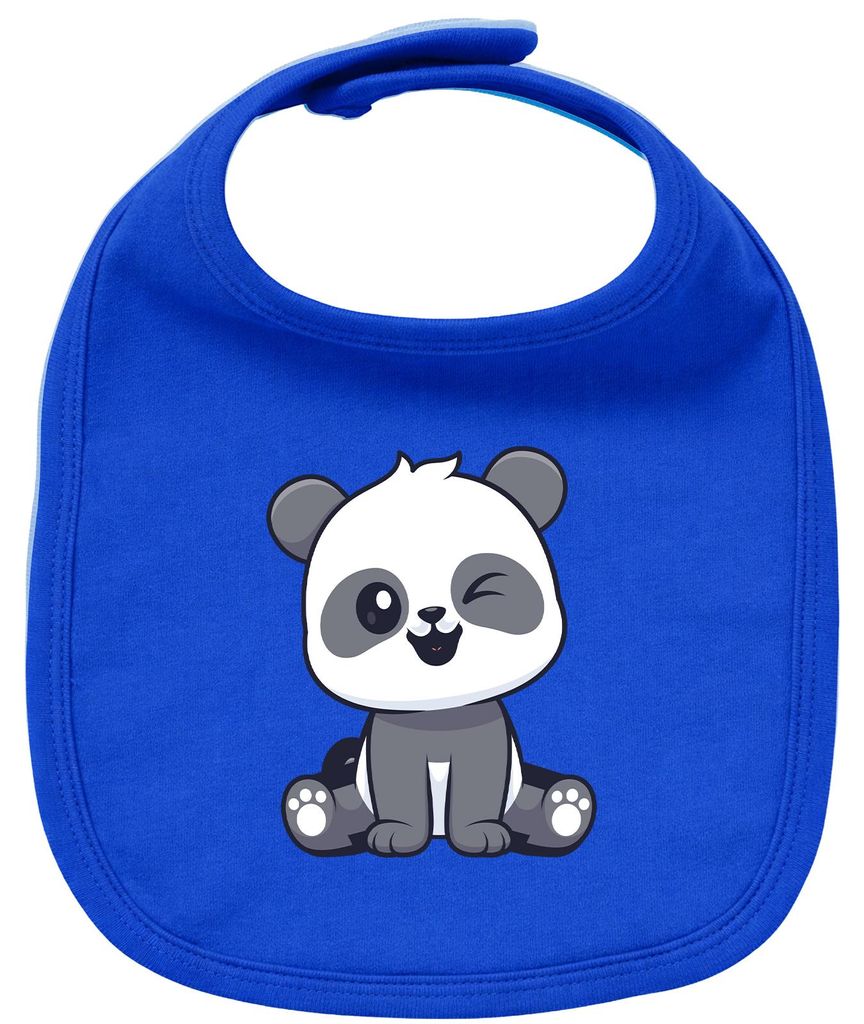 Huuraa Baby Lätzchen Panda Comic Royal Blue Klettverschluss Baumwolle Latz Geschenkidee