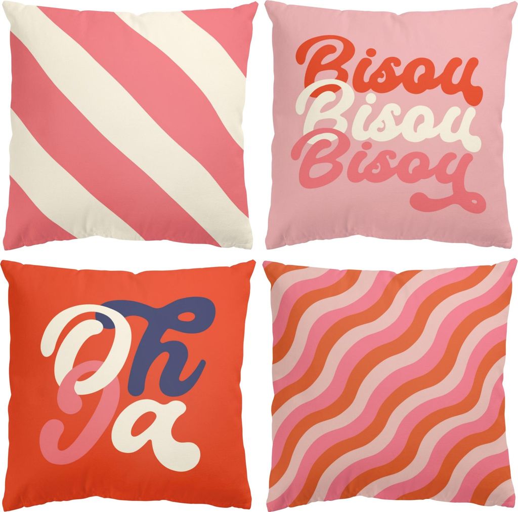 Dekokissen 4-teilig Muster drinnen / Indoor Zierkissen Samt waschbar Blumenmuster bunt Pop Art Sofakissen ohne Füllung