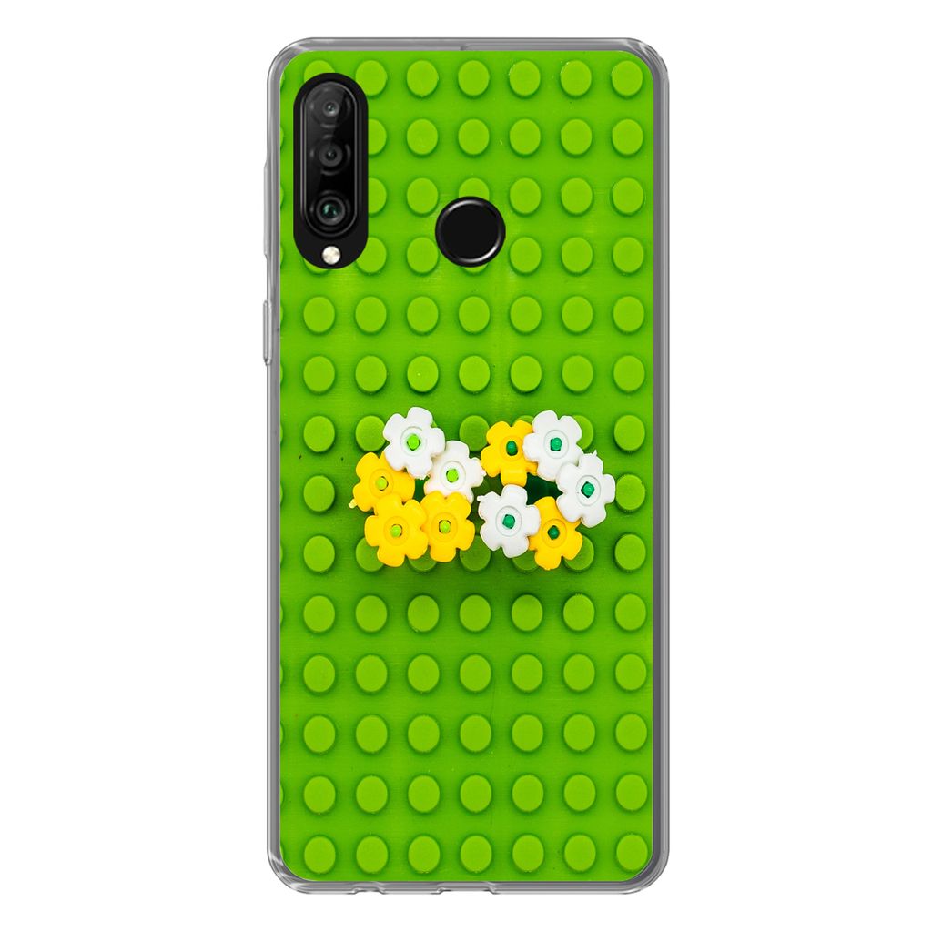 MuchoWow Handyhülle Schutzhülle Hülle für Huawei P30 Lite Unterlage mit Blumen Silikon Softcase Handy Hülle - Handyhülle