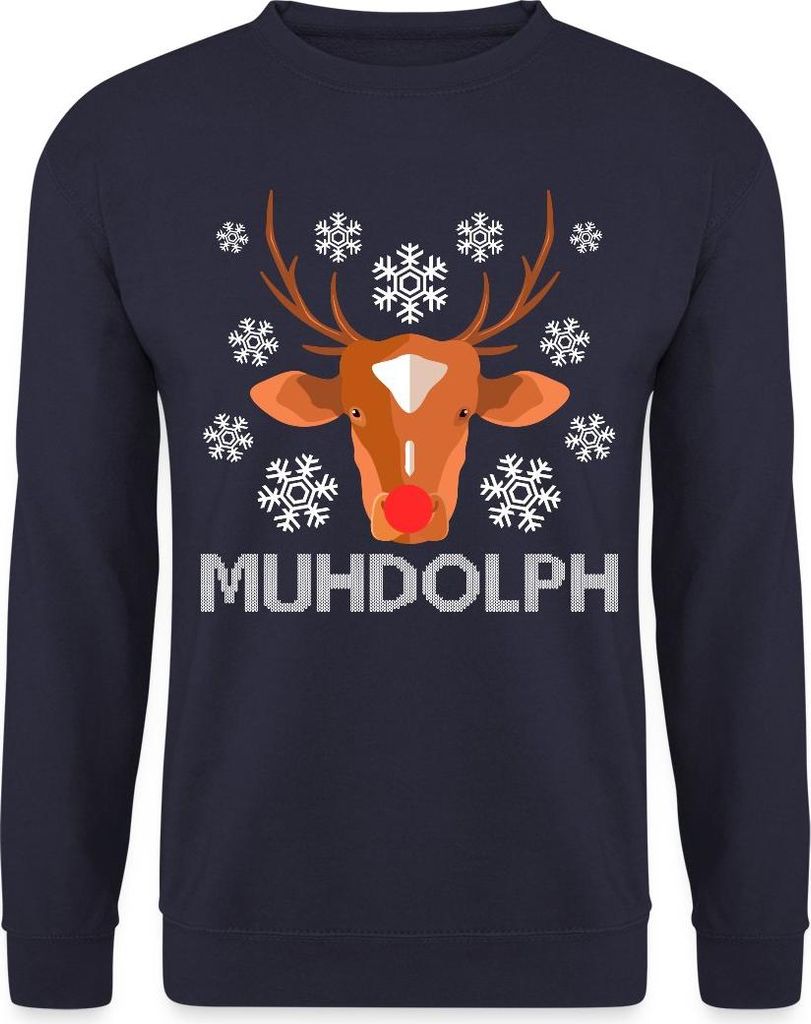 Spreadshirt Muhdolph Rentier Ugly Christmas Uni Pullover, M, Navy