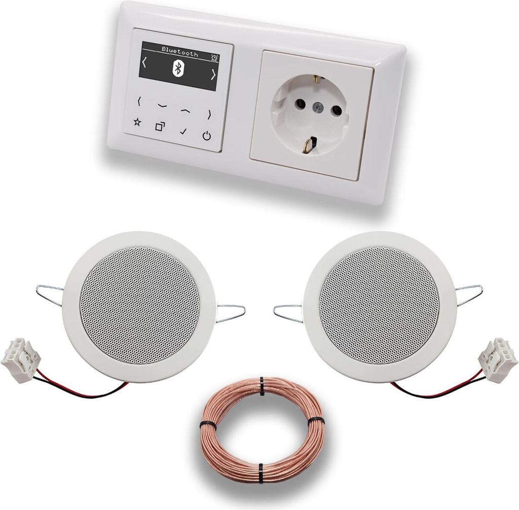 JUNG Smart Radio Unterputzradio DABABTWW DAB+ mit Bluetooth, JUNG AS 500 System alpinweiß, Komplettset mit 2 x Deckenlautsprecher Einbaulautsprech...