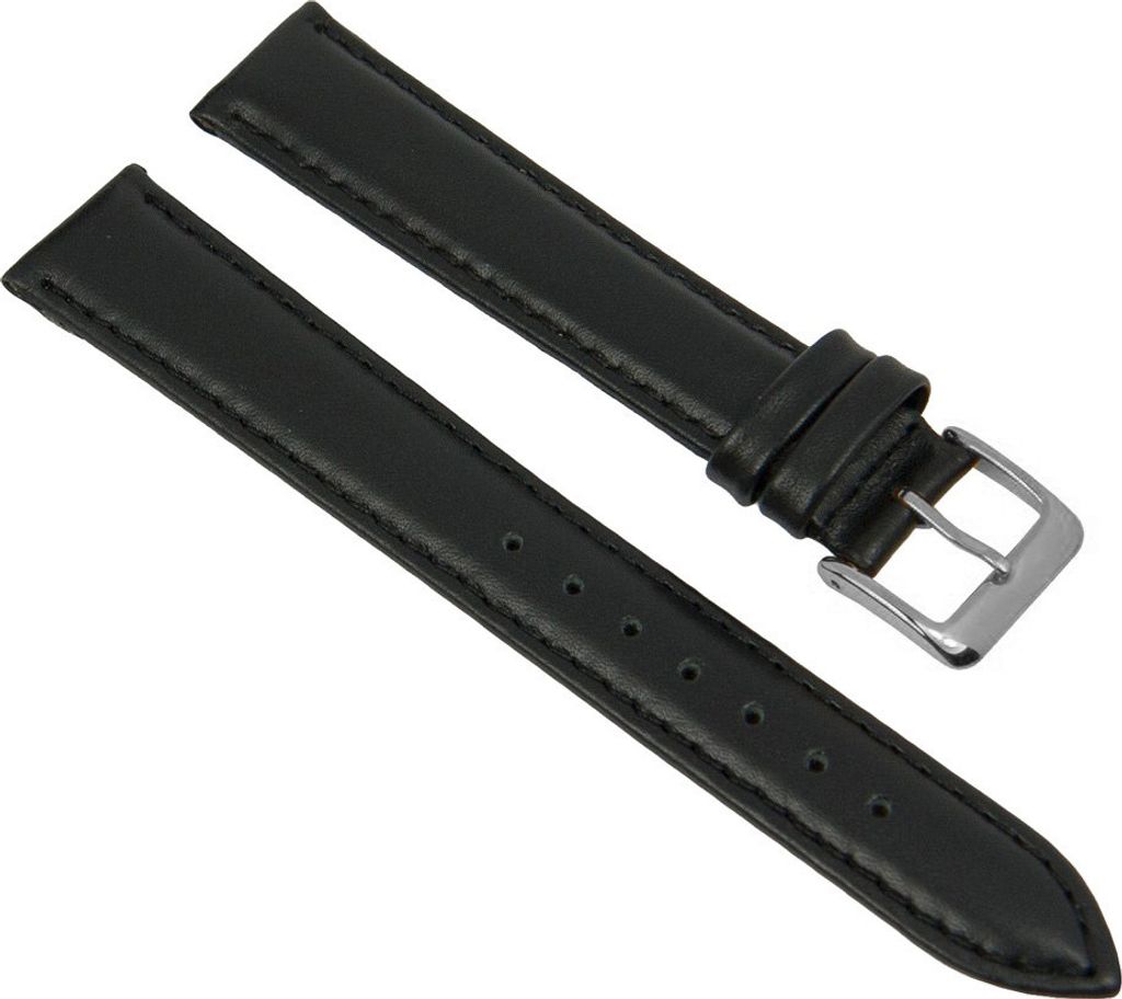 Uhrenarmband Leder Seidenkalb XL schwarz gepolstert schwarz 27498S, Stegbreite:14mm