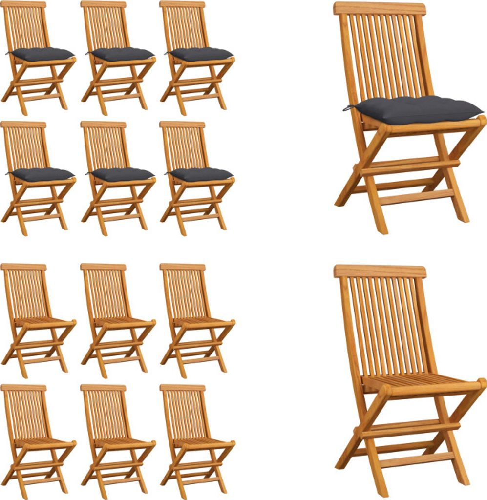 vidaXL Gartenstühle mit Anthrazit Kissen 6 Stk. Massivholz Teak - Gartenstuhl - Gartenstühle - Holz-Gartenstuhl - Holz-Gartenstühle